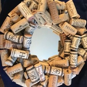 Handmade Wine Cork Mirror Decoration 10" With Hanger